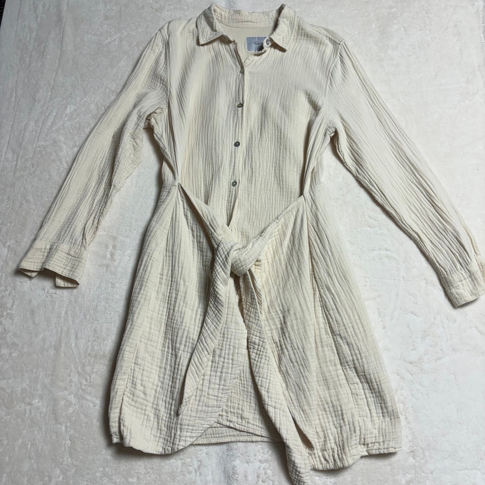 Rails Womens Nadia Tie Dress Size Medium Flax Cotton Gauze Long Sleeve Buttons - Picture 2 of 14